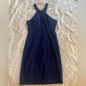 Lulus, navy blue halter homecoming dress, mesh cutouts